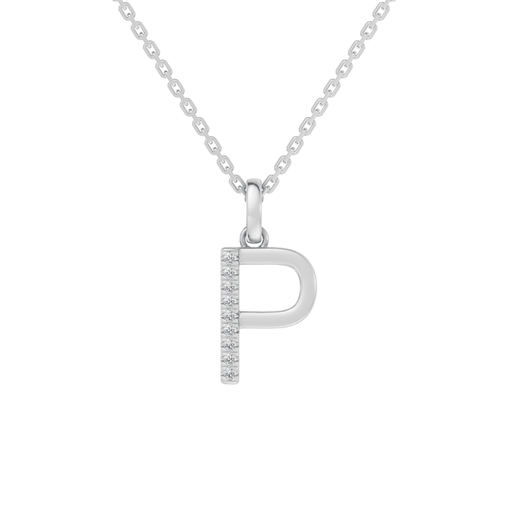 45cm P Initial Pendant Necklace with 0.05tw of Laboratory-Grown Diamonds in Sterling Silver and Platinum Pendants Bevilles 