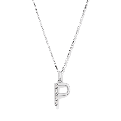 45cm P Initial Pendant Necklace with 0.05tw of Laboratory-Grown Diamonds in Sterling Silver and Platinum Pendants Bevilles 
