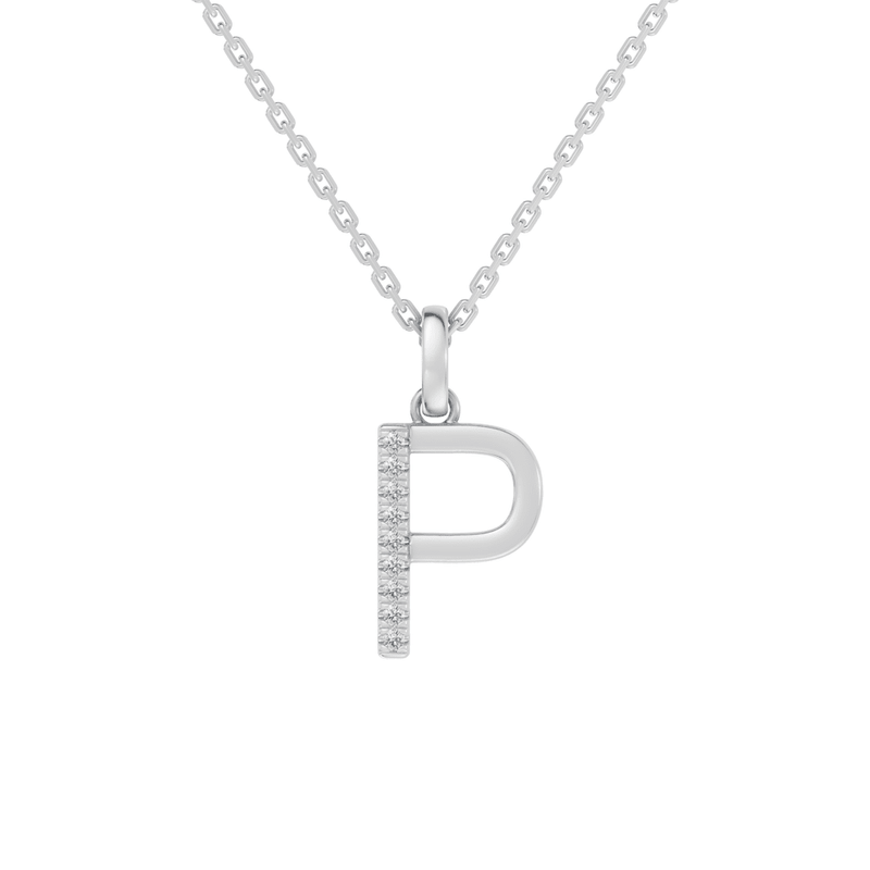 45cm P Initial Pendant Necklace with 0.05tw of Laboratory-Grown Diamonds in Sterling Silver and Platinum Pendants Bevilles 