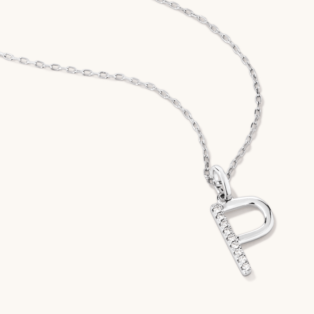 45cm P Initial Pendant Necklace with 0.05tw of Laboratory-Grown Diamonds in Sterling Silver and Platinum Pendants Bevilles 