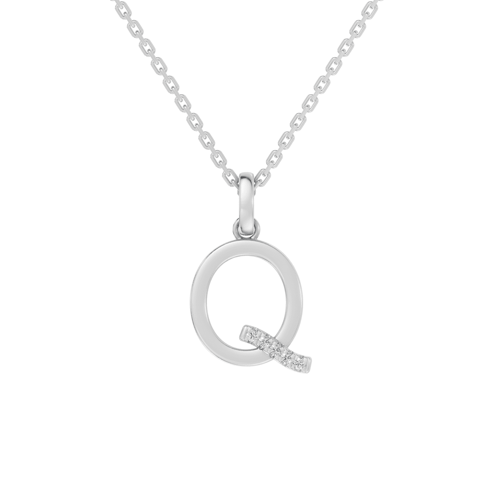45cm Q Initial Pendant Necklace with 0.05tw of Laboratory-Grown Diamonds in Sterling Silver and Platinum Pendants Bevilles 