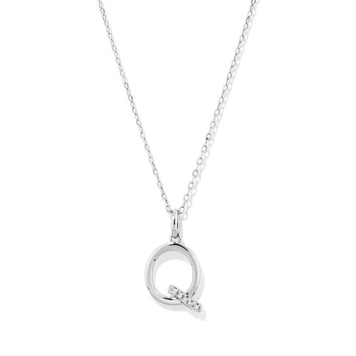 45cm Q Initial Pendant Necklace with 0.05tw of Laboratory-Grown Diamonds in Sterling Silver and Platinum Pendants Bevilles 