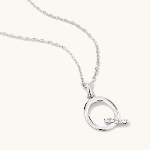 45cm Q Initial Pendant Necklace with 0.05tw of Laboratory-Grown Diamonds in Sterling Silver and Platinum Pendants Bevilles 