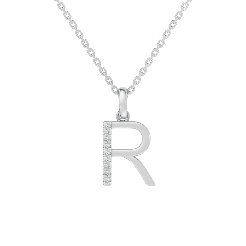 45cm R Initial Pendant Necklace with 0.05tw of Laboratory-Grown Diamonds in Sterling Silver and Platinum Pendants Bevilles 