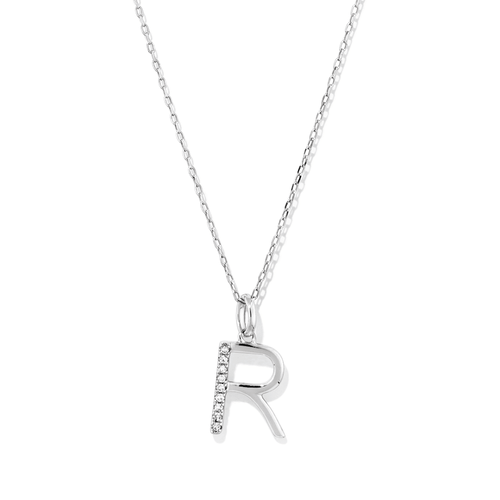 45cm R Initial Pendant Necklace with 0.05tw of Laboratory-Grown Diamonds in Sterling Silver and Platinum Pendants Bevilles 