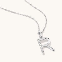 45cm R Initial Pendant Necklace with 0.05tw of Laboratory-Grown Diamonds in Sterling Silver and Platinum Pendants Bevilles 