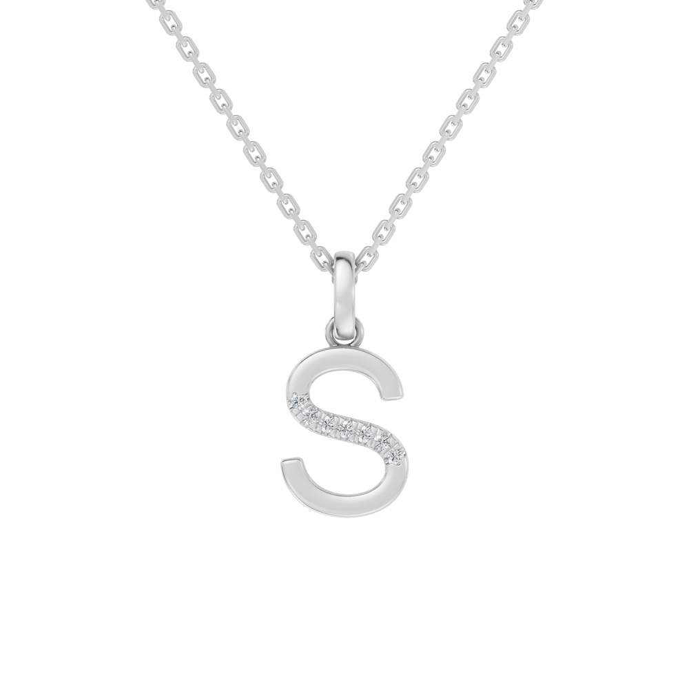45cm S Initial Pendant Necklace with 0.05tw of Laboratory-Grown Diamonds in Sterling Silver and Platinum Pendants Bevilles 