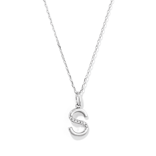 45cm S Initial Pendant Necklace with 0.05tw of Laboratory-Grown Diamonds in Sterling Silver and Platinum Pendants Bevilles 