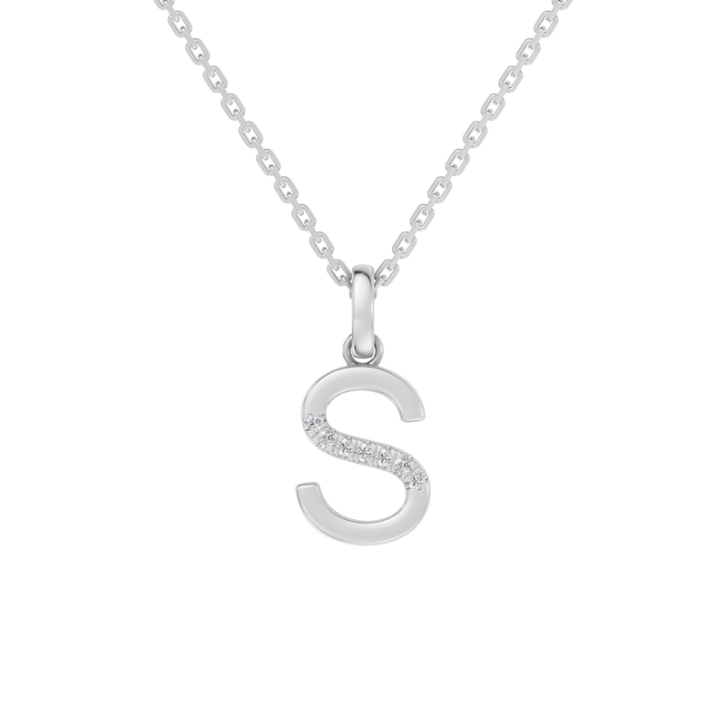 45cm S Initial Pendant Necklace with 0.05tw of Laboratory-Grown Diamonds in Sterling Silver and Platinum Pendants Bevilles 