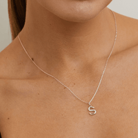 45cm S Initial Pendant Necklace with 0.05tw of Laboratory-Grown Diamonds in Sterling Silver and Platinum Pendants Bevilles 