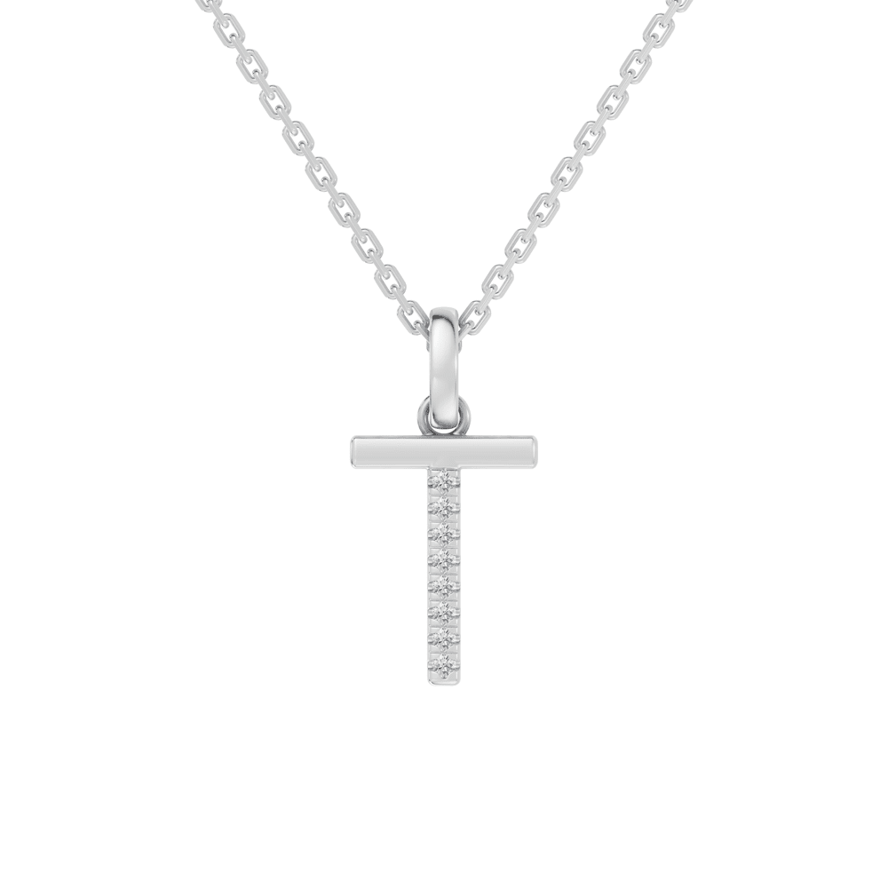 45cm T Initial Pendant Necklace with 0.05tw of Laboratory-Grown Diamonds in Sterling Silver and Platinum Pendants Bevilles 