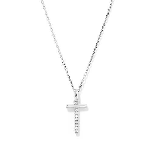 45cm T Initial Pendant Necklace with 0.05tw of Laboratory-Grown Diamonds in Sterling Silver and Platinum Pendants Bevilles 