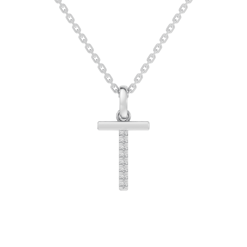 45cm T Initial Pendant Necklace with 0.05tw of Laboratory-Grown Diamonds in Sterling Silver and Platinum Pendants Bevilles 