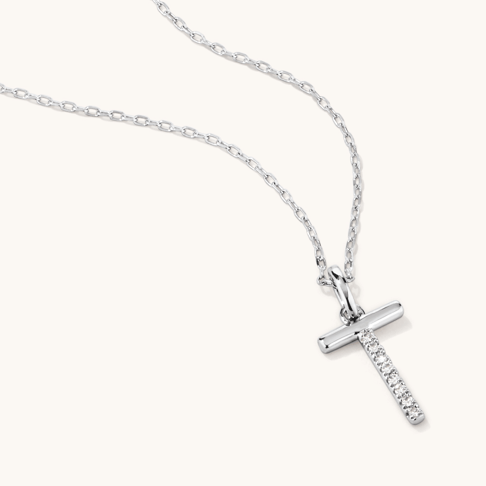 45cm T Initial Pendant Necklace with 0.05tw of Laboratory-Grown Diamonds in Sterling Silver and Platinum Pendants Bevilles 
