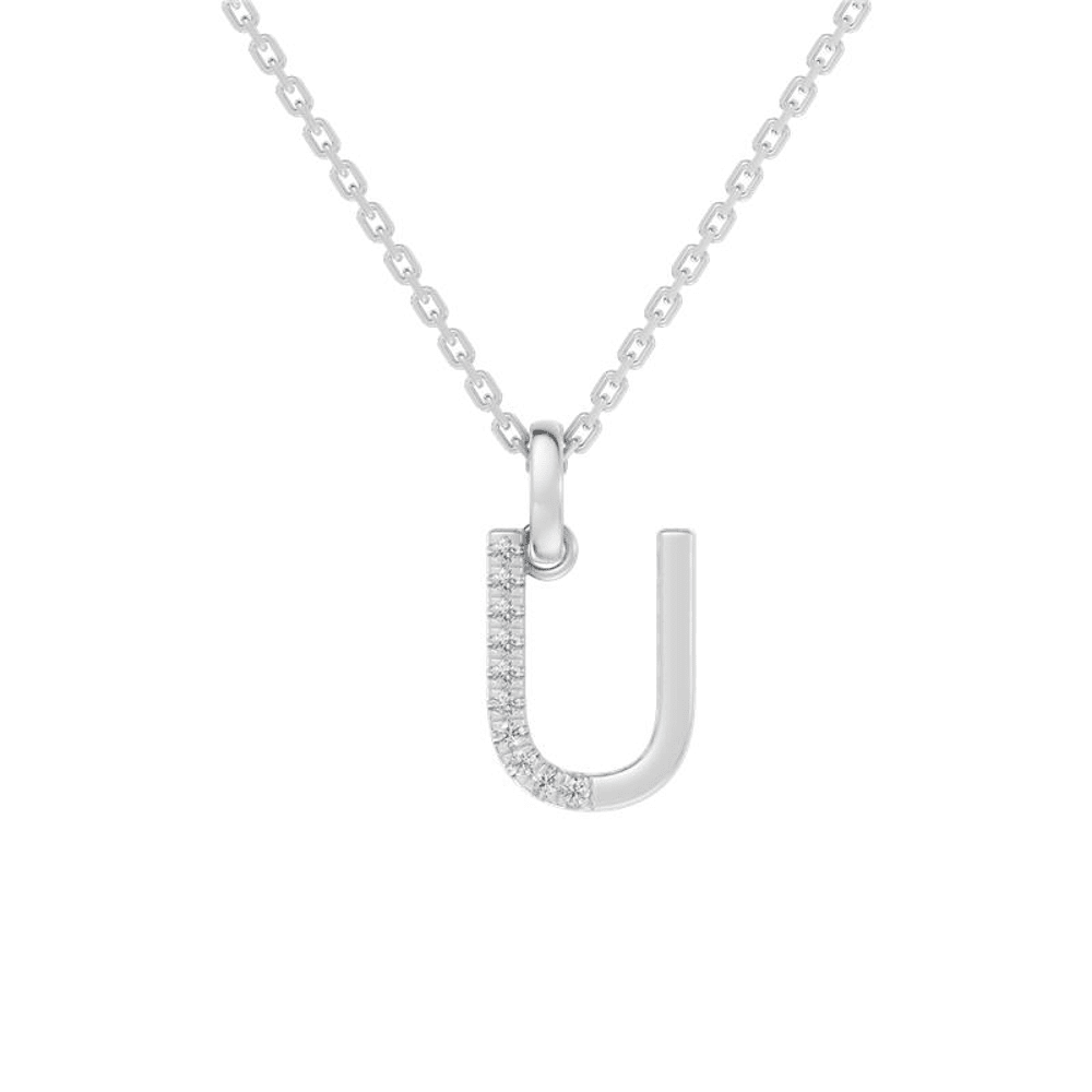 45cm U Initial Pendant Necklace with 0.05tw of Laboratory-Grown Diamonds in Sterling Silver and Platinum Pendants Bevilles 