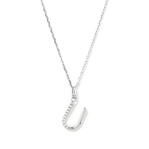 45cm U Initial Pendant Necklace with 0.05tw of Laboratory-Grown Diamonds in Sterling Silver and Platinum Pendants Bevilles 