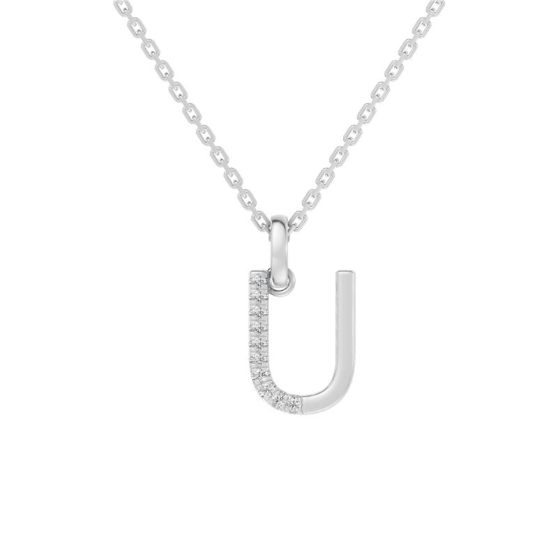 45cm U Initial Pendant Necklace with 0.05tw of Laboratory-Grown Diamonds in Sterling Silver and Platinum Pendants Bevilles 