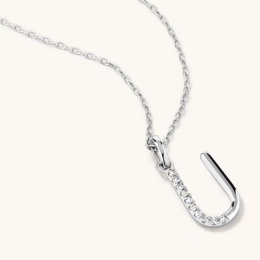 45cm U Initial Pendant Necklace with 0.05tw of Laboratory-Grown Diamonds in Sterling Silver and Platinum Pendants Bevilles 