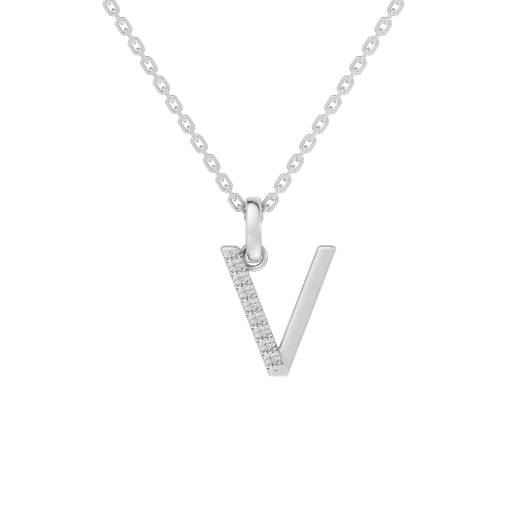 45cm V Initial Pendant Necklace with 0.05tw of Laboratory-Grown Diamonds in Sterling Silver and Platinum Pendants Bevilles 