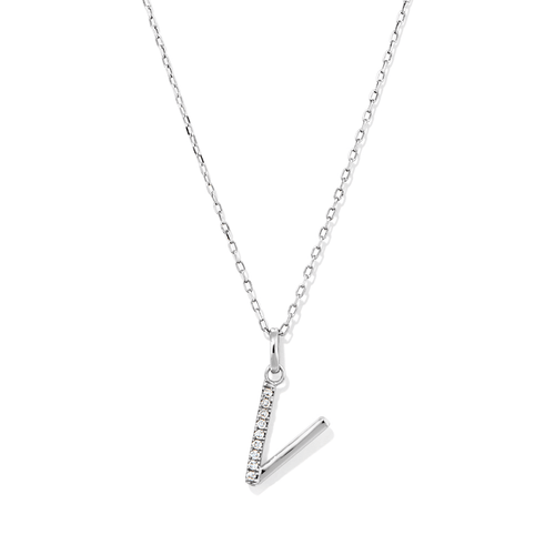 45cm V Initial Pendant Necklace with 0.05tw of Laboratory-Grown Diamonds in Sterling Silver and Platinum Pendants Bevilles 