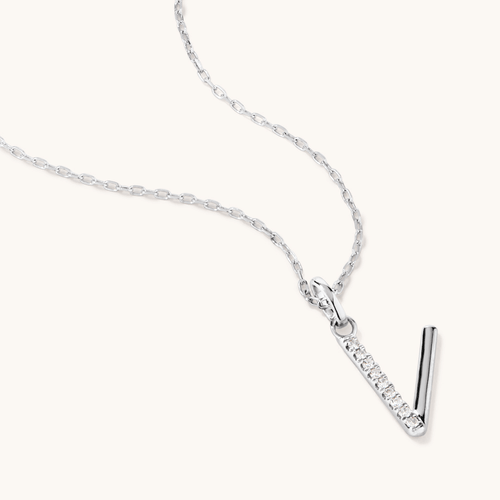 45cm V Initial Pendant Necklace with 0.05tw of Laboratory-Grown Diamonds in Sterling Silver and Platinum Pendants Bevilles 