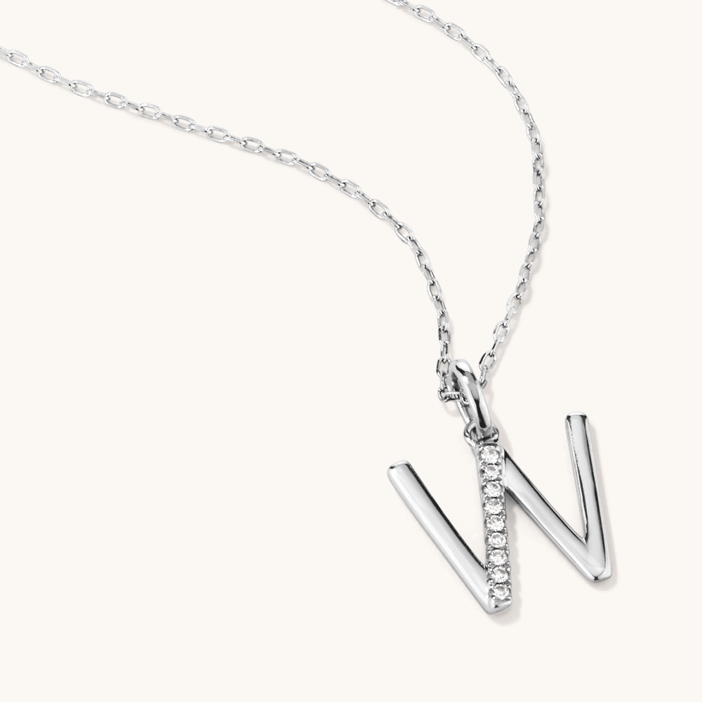 45cm W Initial Pendant Necklace with 0.05tw of Laboratory-Grown Diamonds in Sterling Silver and Platinum Pendants Bevilles 