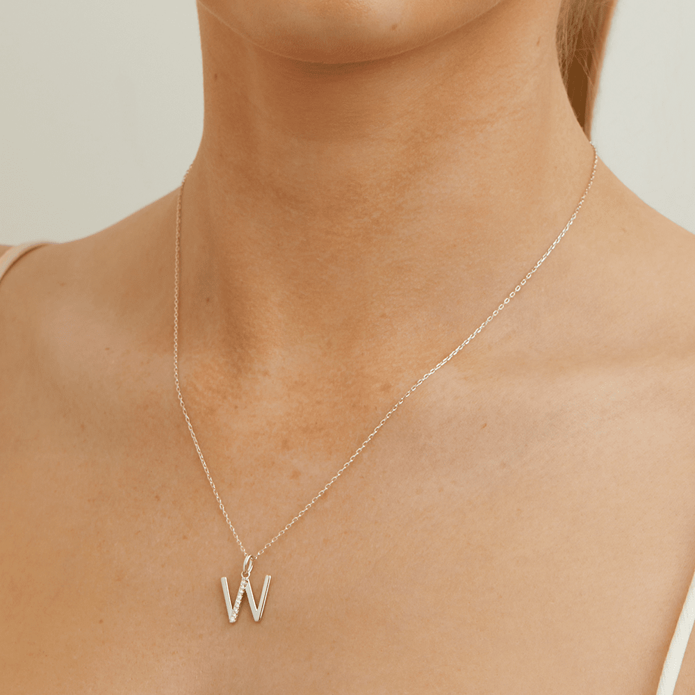 45cm W Initial Pendant Necklace with 0.05tw of Laboratory-Grown Diamonds in Sterling Silver and Platinum Pendants Bevilles 