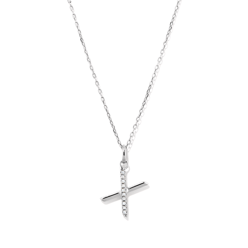 45cm X Initial Pendant Necklace with 0.05tw of Laboratory-Grown Diamonds in Sterling Silver and Platinum Pendants Bevilles 