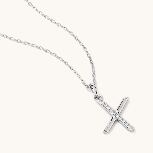 45cm X Initial Pendant Necklace with 0.05tw of Laboratory-Grown Diamonds in Sterling Silver and Platinum Pendants Bevilles 