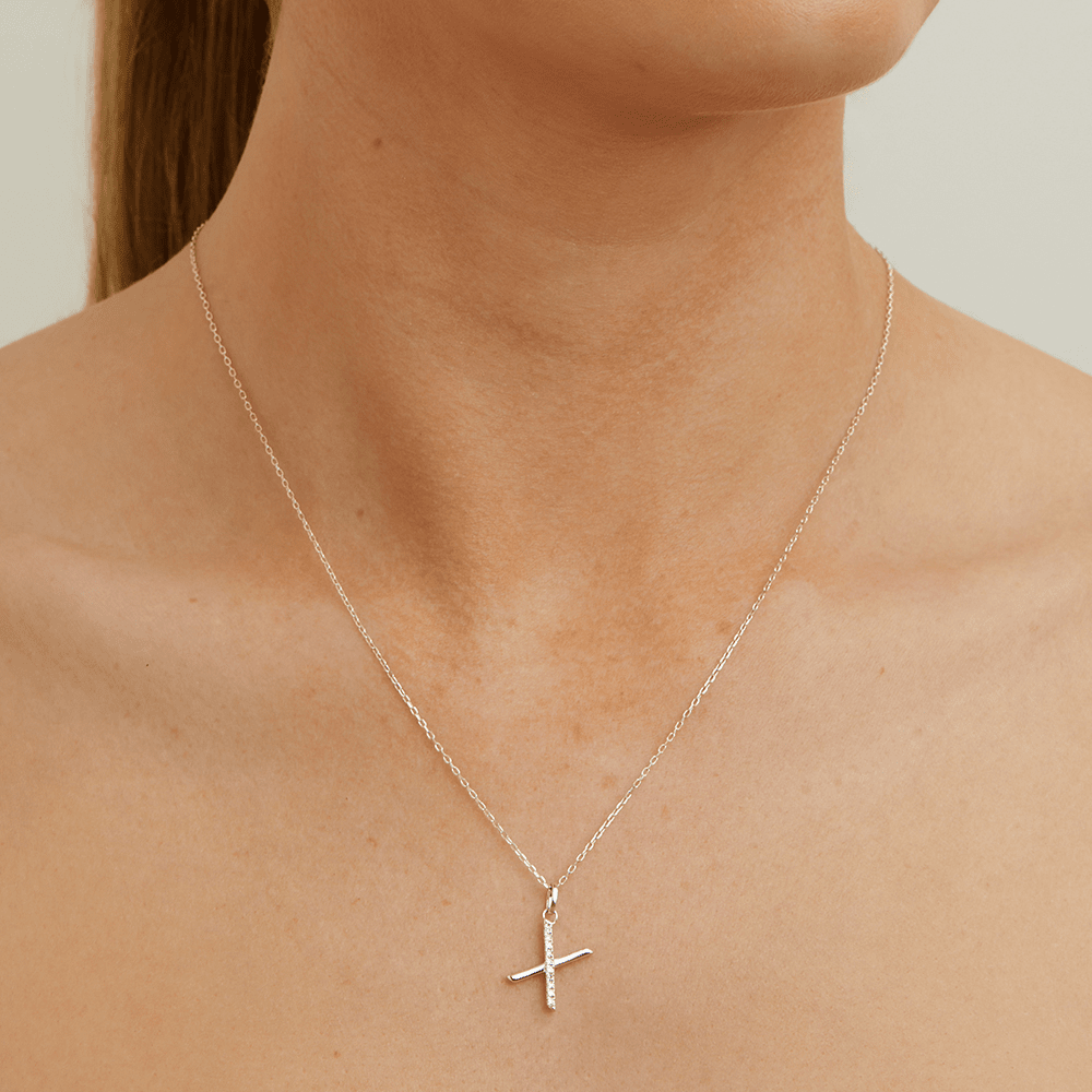 45cm X Initial Pendant Necklace with 0.05tw of Laboratory-Grown Diamonds in Sterling Silver and Platinum Pendants Bevilles 