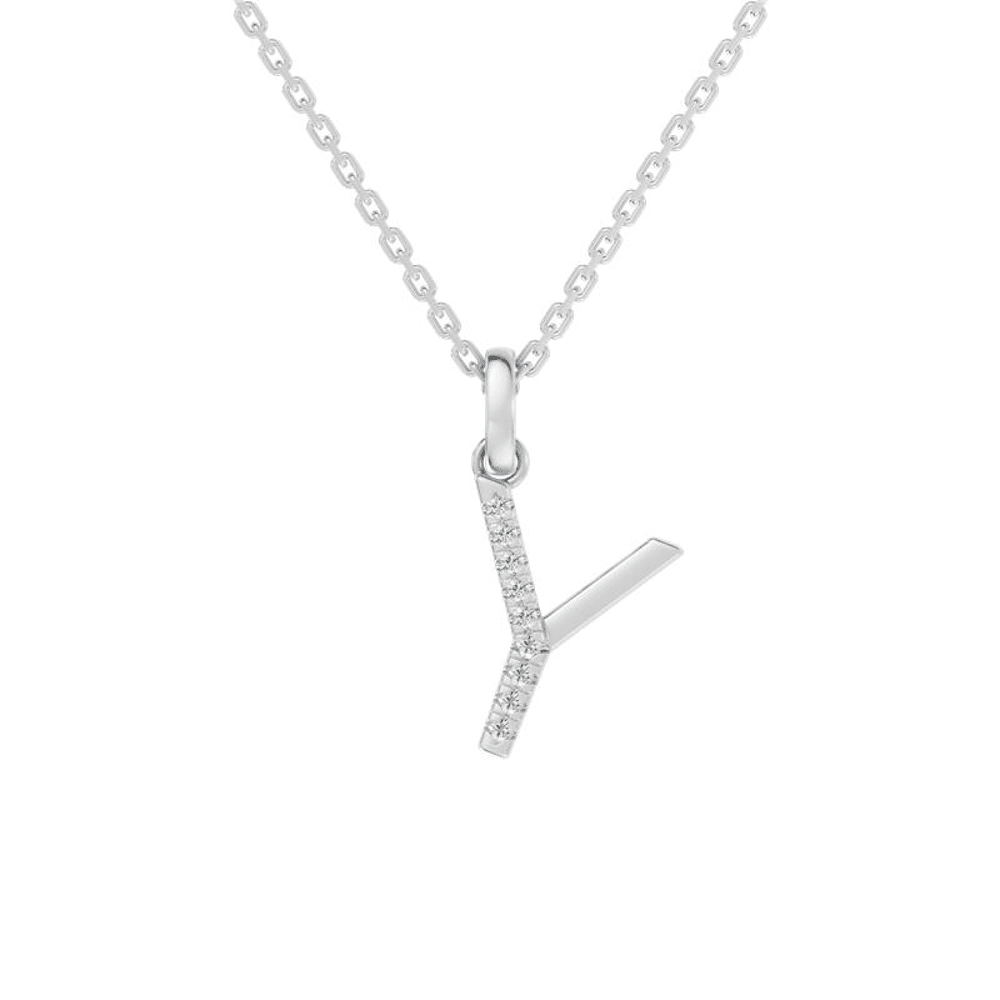 45cm Y Initial Pendant Necklace with 0.05tw of Laboratory-Grown Diamonds in Sterling Silver and Platinum Pendants Bevilles 