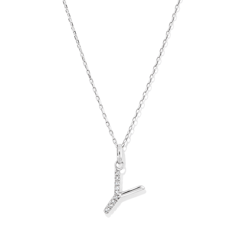 45cm Y Initial Pendant Necklace with 0.05tw of Laboratory-Grown Diamonds in Sterling Silver and Platinum Pendants Bevilles 