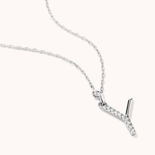 45cm Y Initial Pendant Necklace with 0.05tw of Laboratory-Grown Diamonds in Sterling Silver and Platinum Pendants Bevilles 