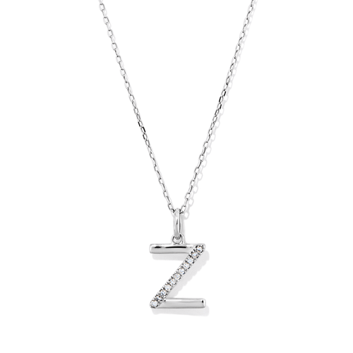 45cm Z Initial Pendant Necklace with 0.05tw of Laboratory-Grown Diamonds in Sterling Silver and Platinum Pendants Bevilles 