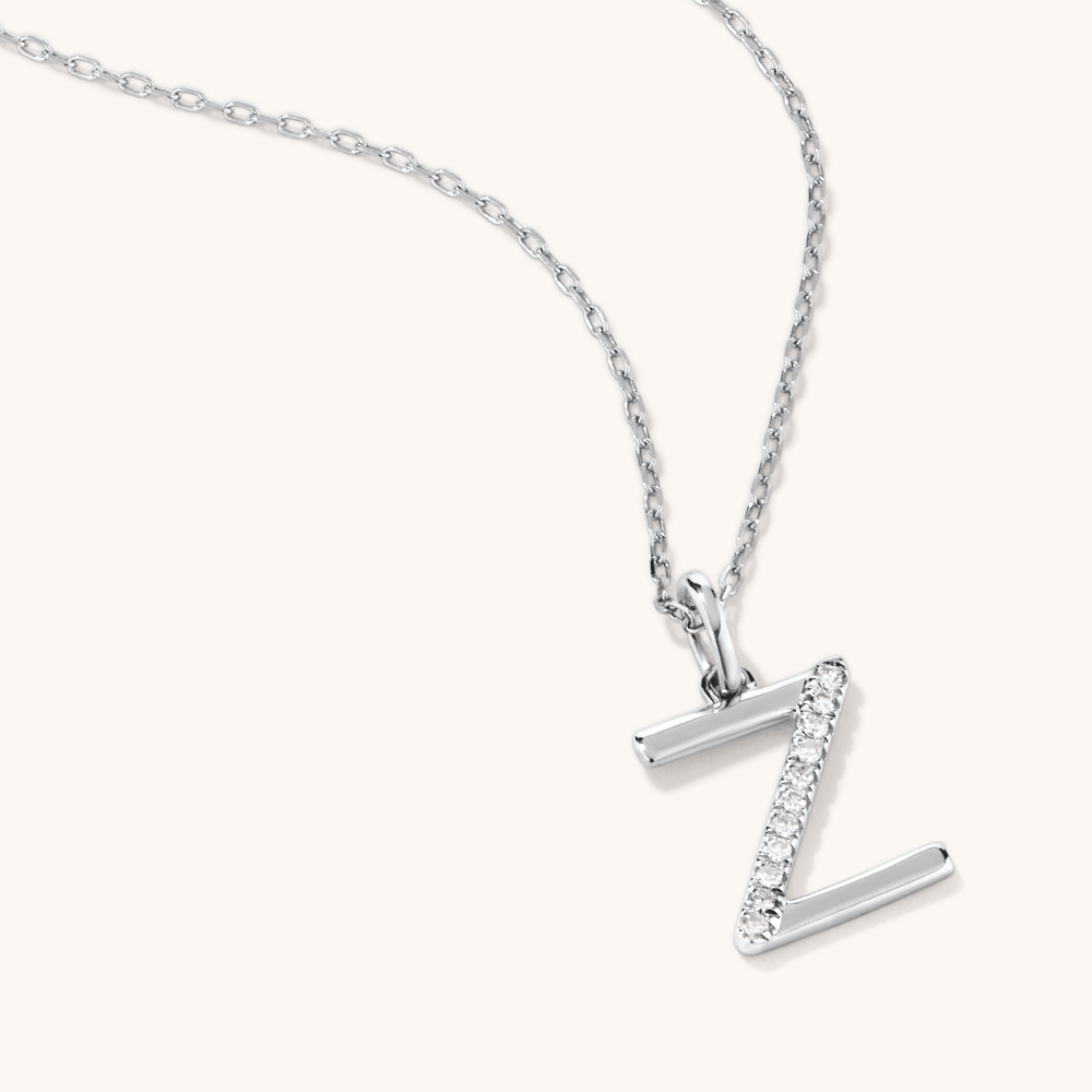 45cm Z Initial Pendant Necklace with 0.05tw of Laboratory-Grown Diamonds in Sterling Silver and Platinum Pendants Bevilles 