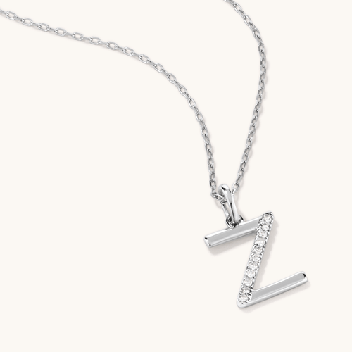 45cm Z Initial Pendant Necklace with 0.05tw of Laboratory-Grown Diamonds in Sterling Silver and Platinum Pendants Bevilles 