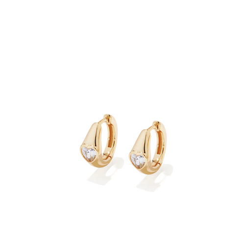 5x12mm Cubic Zirconia Heart Hoop Earrings in 18kt Gold Plated Sterling Silver Earrings Bevilles 