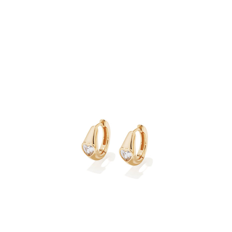 5x12mm Cubic Zirconia Heart Hoop Earrings in 18kt Gold Plated Sterling Silver Earrings Bevilles 