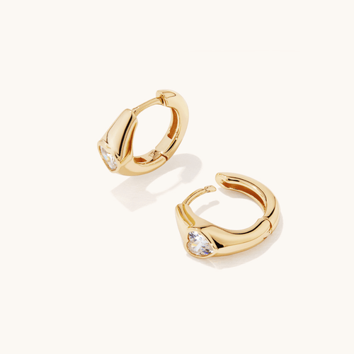 5x12mm Cubic Zirconia Heart Hoop Earrings in 18kt Gold Plated Sterling Silver Earrings Bevilles 
