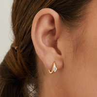 5x12mm Cubic Zirconia Heart Hoop Earrings in 18kt Gold Plated Sterling Silver Earrings Bevilles 