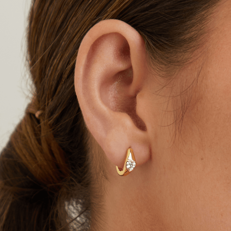 5x12mm Cubic Zirconia Heart Hoop Earrings in 18kt Gold Plated Sterling Silver Earrings Bevilles 