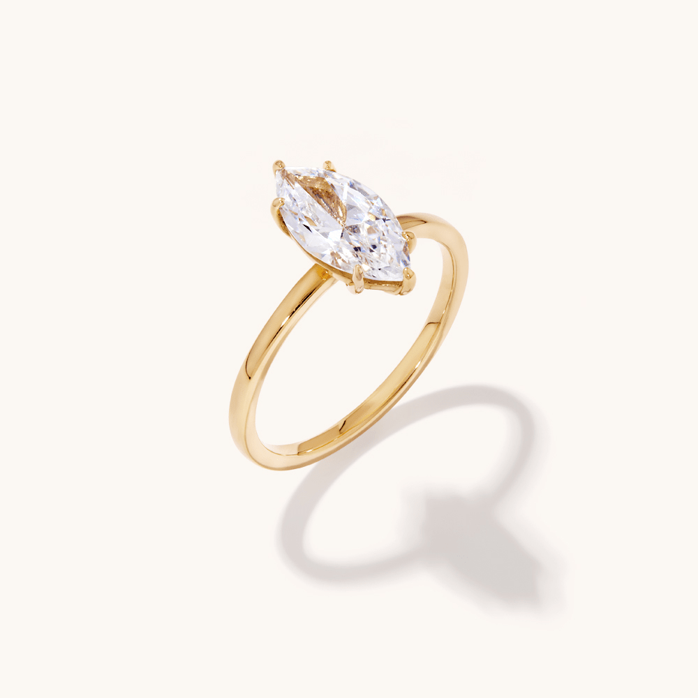 Cubic Zirconia Marquise Solitaire Ring in 14kt Fine Gold Plated Sterling Silver Rings Bevilles 