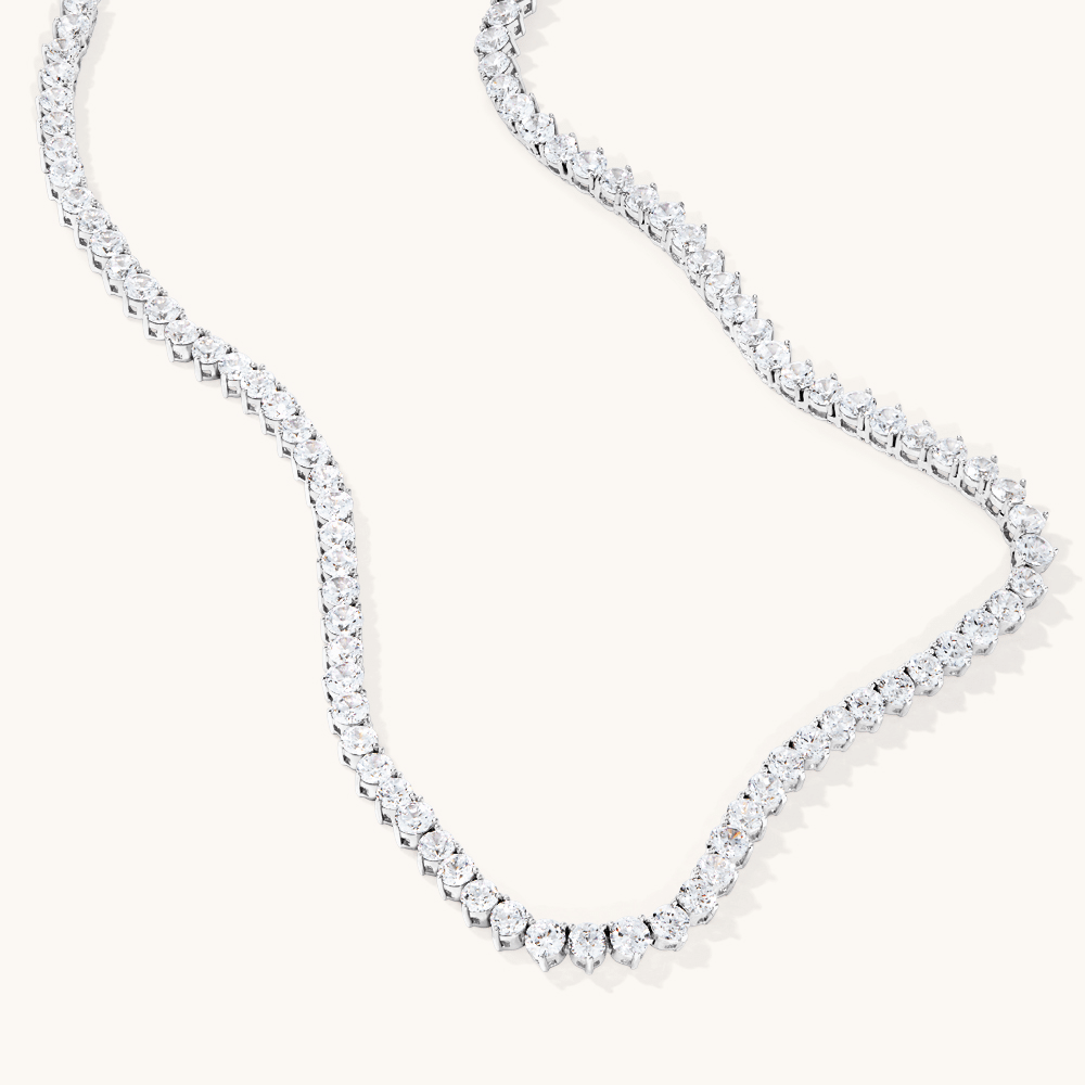 45cm 5mm Width 3-Claw Cubic Zirconia Tennis Necklace in Sterling Silver Pendants Bevilles 