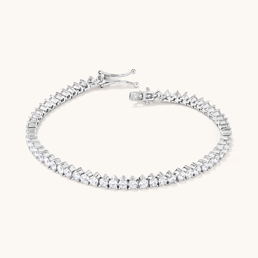 19cm 4mm Width 3-Claw Cubic Zirconia Tennis Bracelet in Sterling Silver Bracelets Bevilles 
