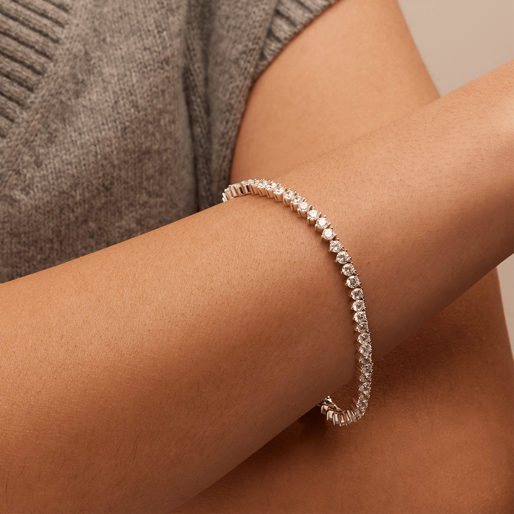 19cm 4mm Width 3-Claw Cubic Zirconia Tennis Bracelet in Sterling Silver Bracelets Bevilles 