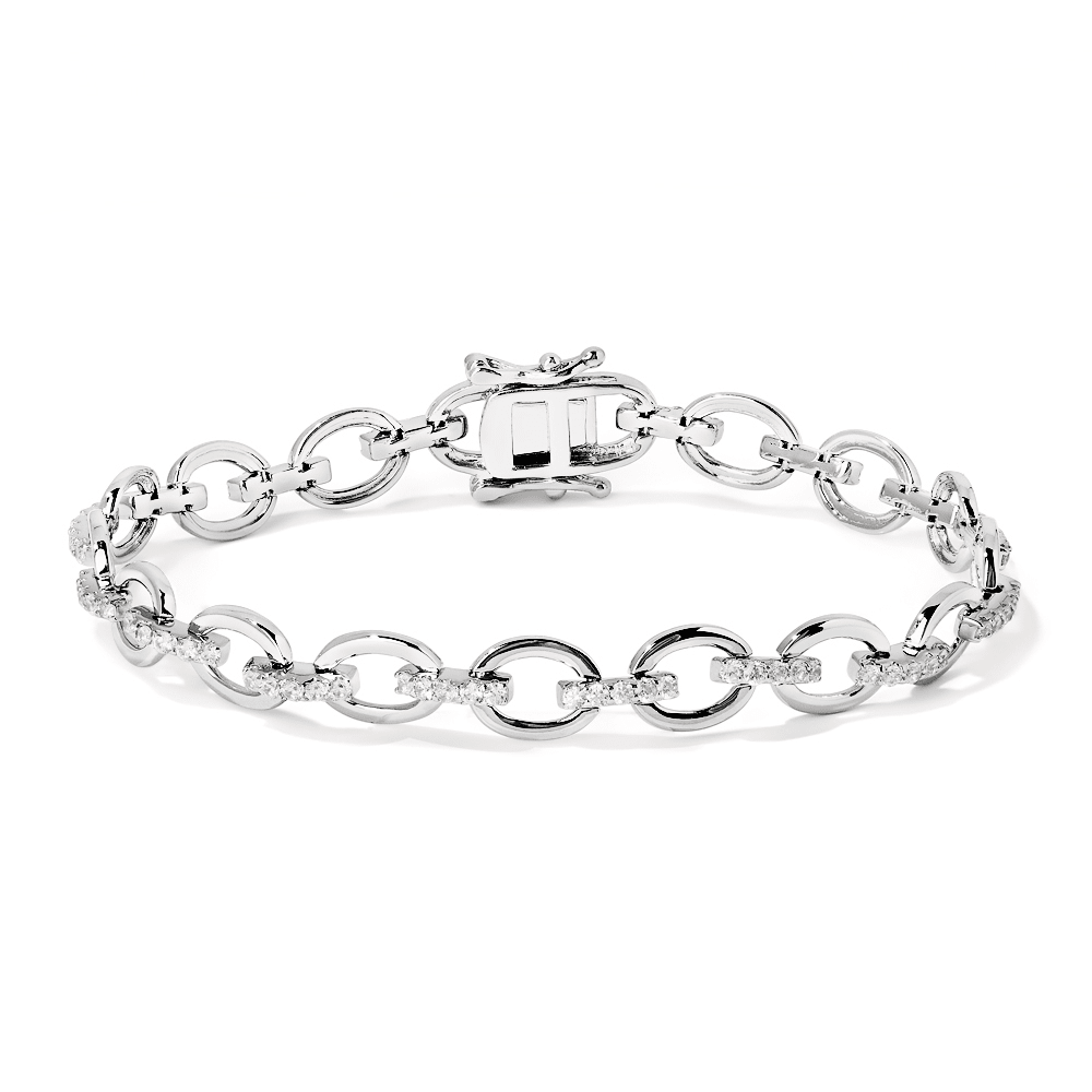 18cm Cubic Zirconia Pave Link Oval Bracelet in Sterling Silver Bracelets Bevilles 