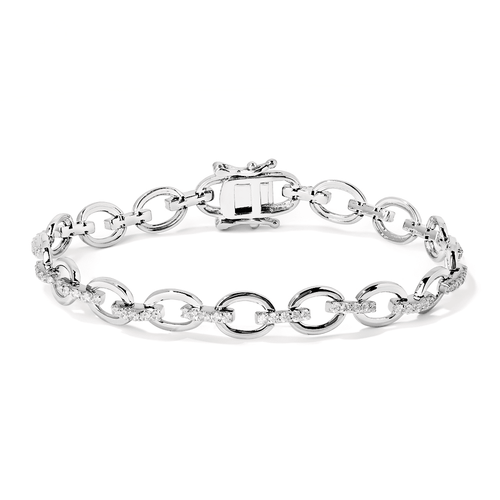 18cm 7mm Width Cubic Zirconia Pave Link Oval Bracelet in Sterling Silver Bracelets Bevilles 