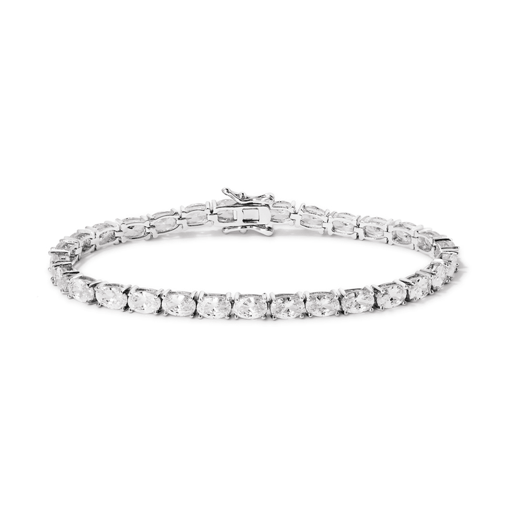 19cm Cubic Zirconia Oval Tennis Bracelet in Sterling Silver Bracelets Bevilles 