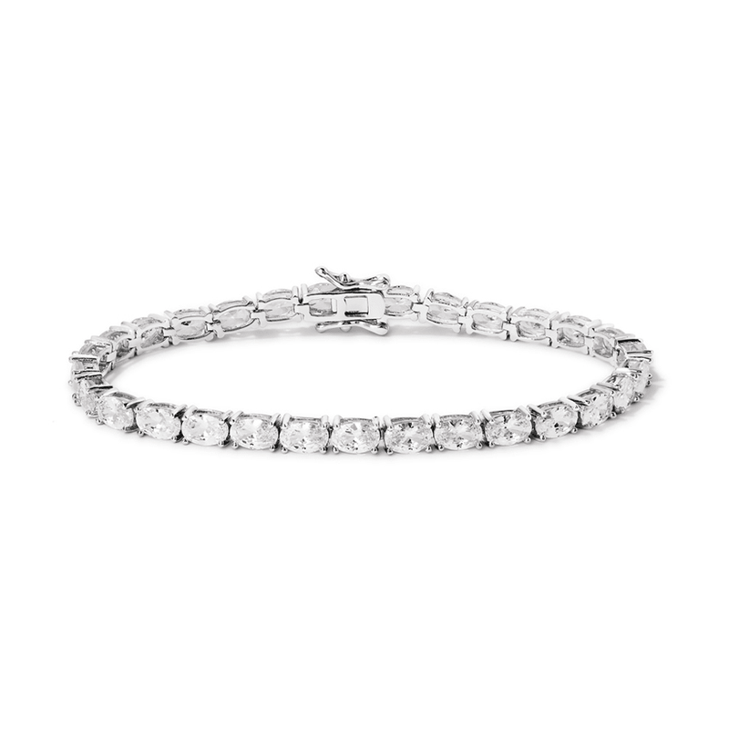 19cm Cubic Zirconia Oval Tennis Bracelet in Sterling Silver Bracelets Bevilles 