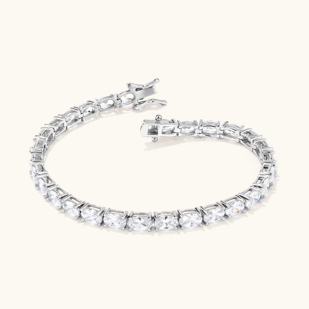 19cm Cubic Zirconia Oval Tennis Bracelet in Sterling Silver Bracelets Bevilles 